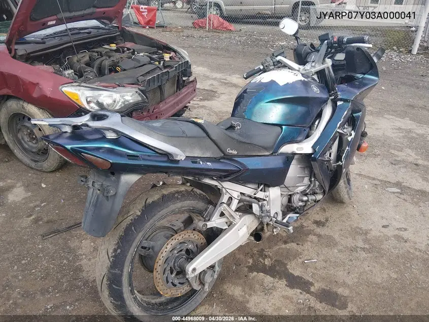 2003 Yamaha Fjr1300 VIN: JYARP07Y03A000041 Lot: 44968009