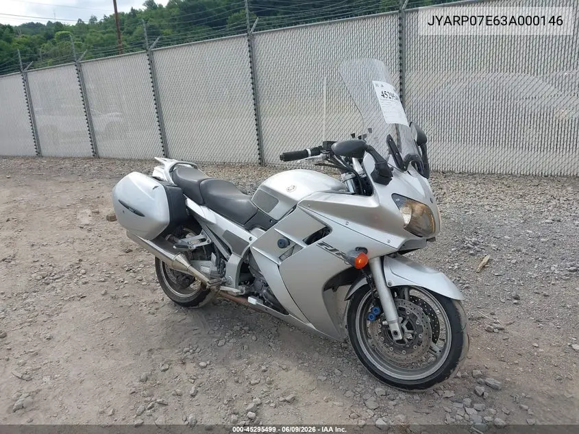 2003 Yamaha Fjr1300 VIN: JYARP07E63A000146 Lot: 45295499