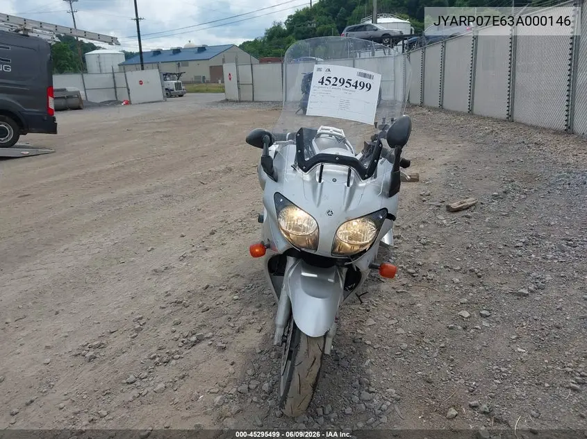 2003 Yamaha Fjr1300 VIN: JYARP07E63A000146 Lot: 45295499