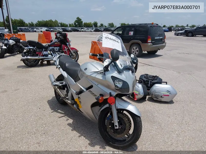 2003 Yamaha Fjr1300 VIN: JYARP07E83A000701 Lot: 45444049