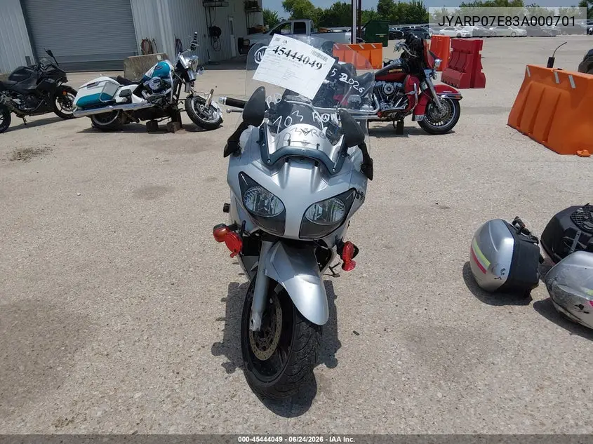 2003 Yamaha Fjr1300 VIN: JYARP07E83A000701 Lot: 45444049