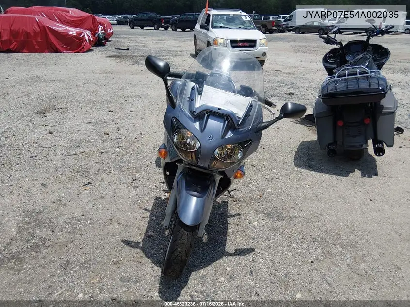 2004 Yamaha Fjr1300 VIN: JYARP07E54A002035 Lot: 45623236