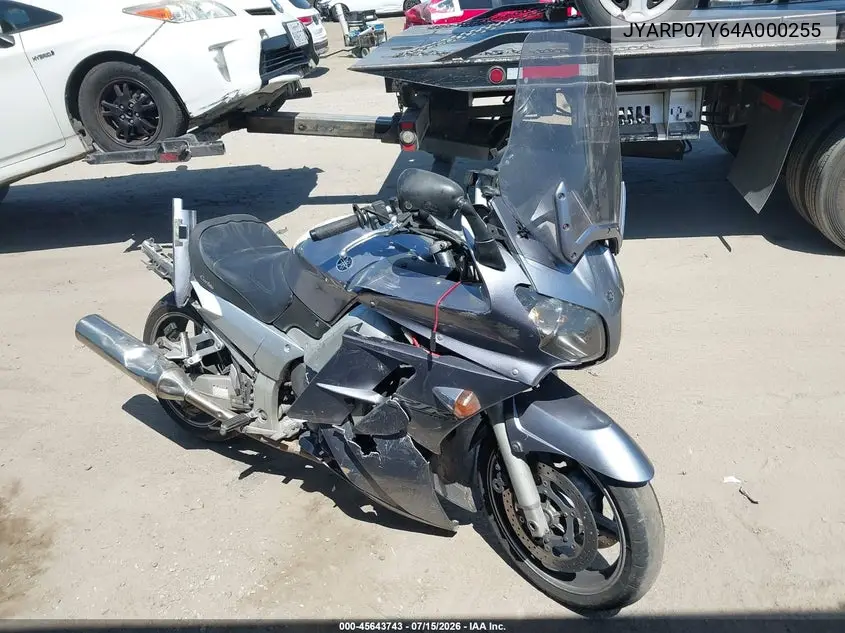 2004 Yamaha Fjr1300 VIN: JYARP07Y64A000255 Lot: 45643743