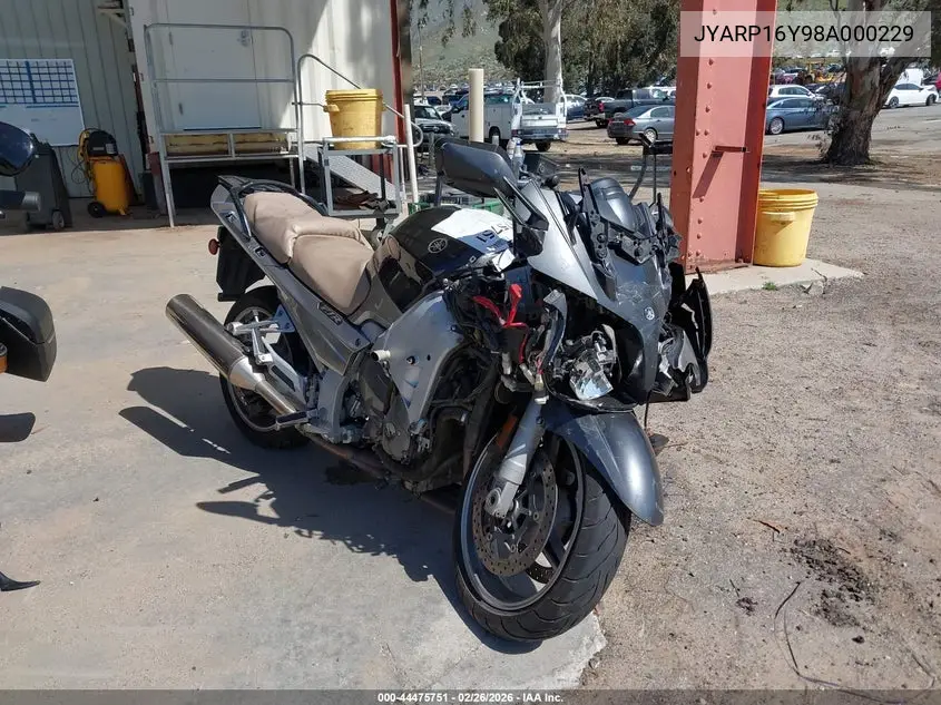 2008 Yamaha Fjr1300 As VIN: JYARP16Y98A000229 Lot: 44475751
