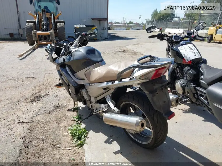 2008 Yamaha Fjr1300 As VIN: JYARP16Y98A000229 Lot: 44475751