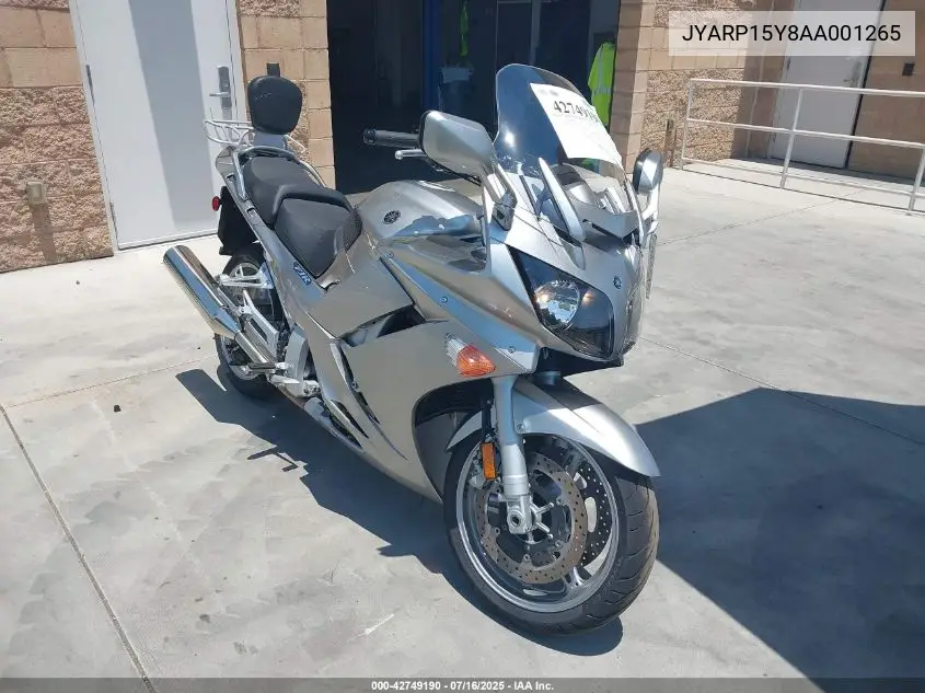 2010 Yamaha Fjr1300 Ac VIN: JYARP15Y8AA001265 Lot: 42749190