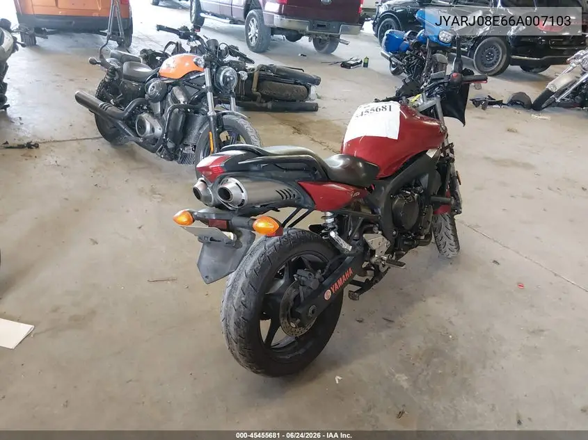 2006 Yamaha Fz6 S VIN: JYARJ08E66A007103 Lot: 45455681