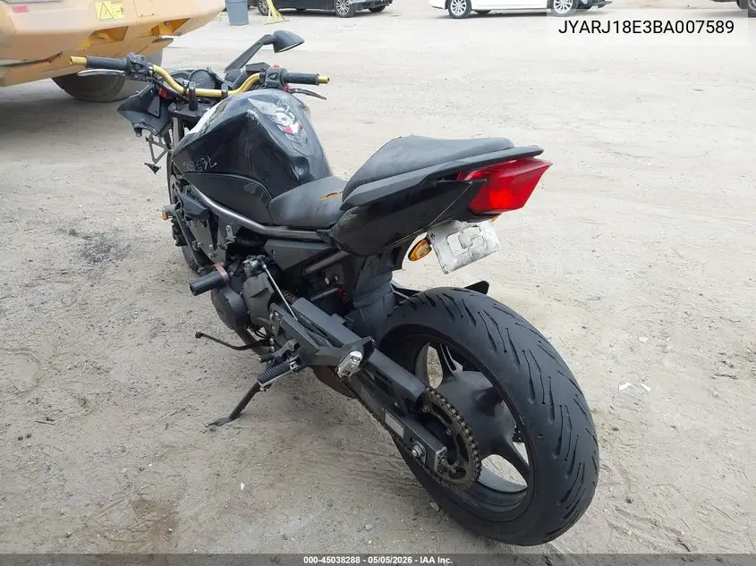 2011 Yamaha Fz6 R VIN: JYARJ18E3BA007589 Lot: 45038288