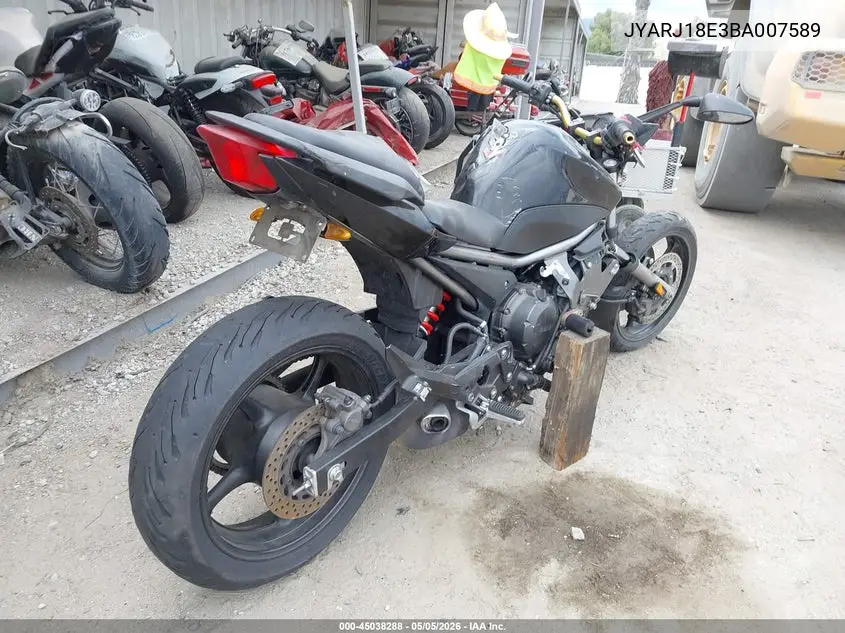 2011 Yamaha Fz6 R VIN: JYARJ18E3BA007589 Lot: 45038288
