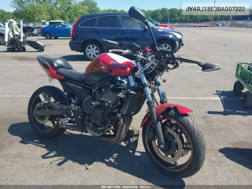 2011 Yamaha Fz6 R VIN: JYARJ18E3BA007222 Lot: 45271060