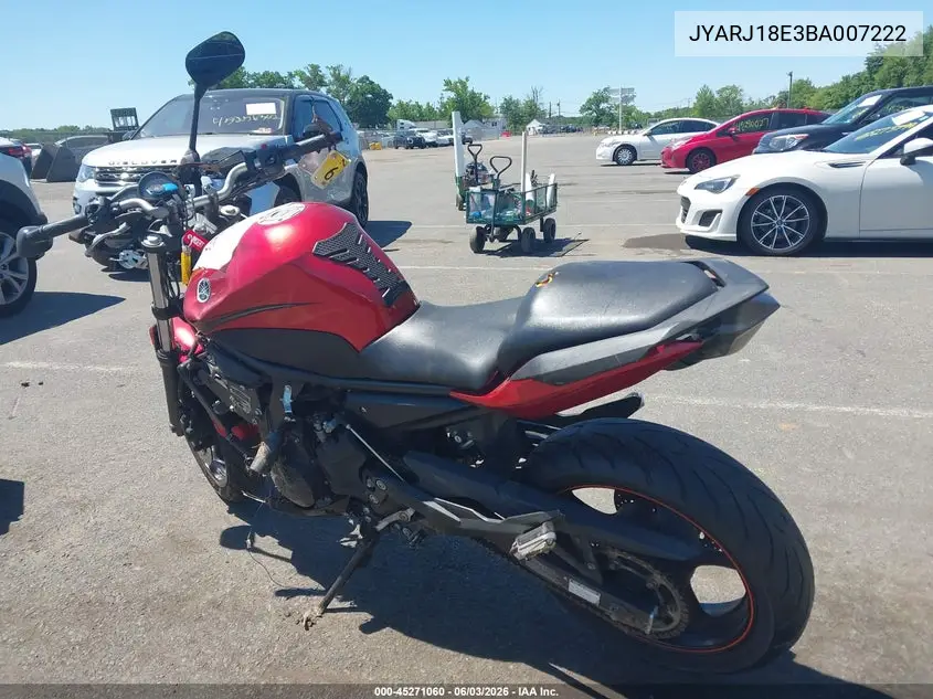 2011 Yamaha Fz6 R VIN: JYARJ18E3BA007222 Lot: 45271060