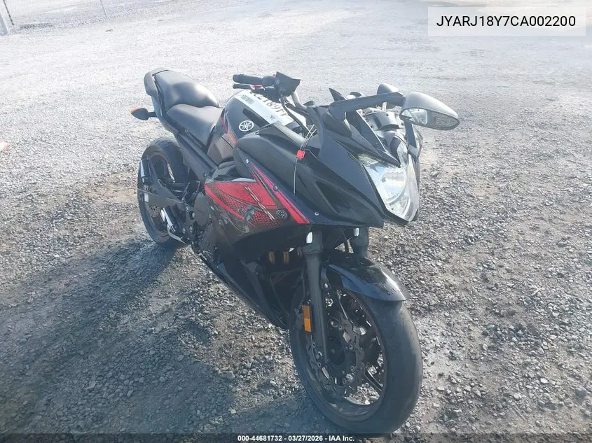 2012 Yamaha Fz6 Rc VIN: JYARJ18Y7CA002200 Lot: 44681732