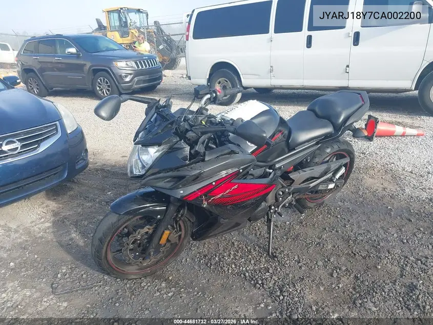 2012 Yamaha Fz6 Rc VIN: JYARJ18Y7CA002200 Lot: 44681732