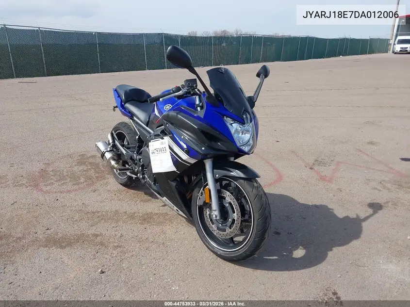 2013 Yamaha Fz6 R VIN: JYARJ18E7DA012006 Lot: 44753933