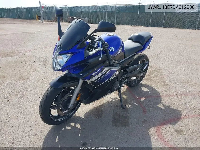 2013 Yamaha Fz6 R VIN: JYARJ18E7DA012006 Lot: 44753933