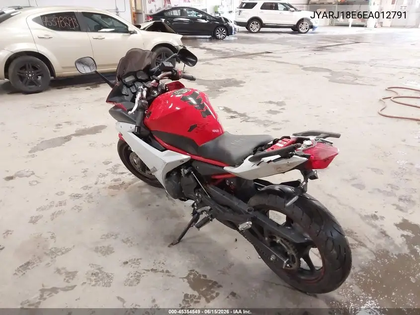 2014 Yamaha Fz6 R VIN: JYARJ18E6EA012791 Lot: 45354549