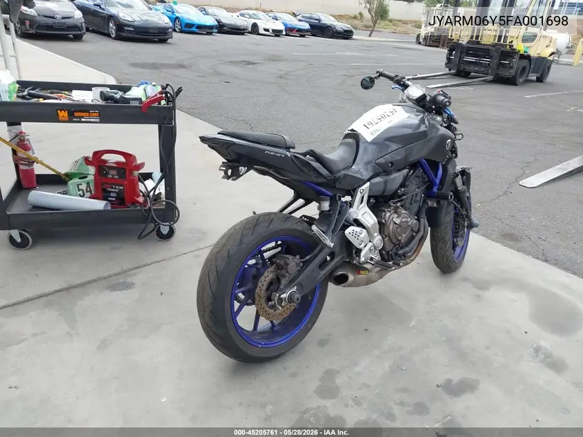 2015 Yamaha Fz07 C VIN: JYARM06Y5FA001698 Lot: 45205761