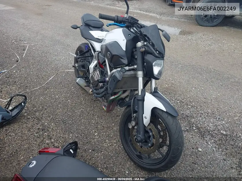 2015 Yamaha Fz07 VIN: JYARM06E6FA002249 Lot: 45290439