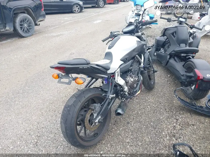2015 Yamaha Fz07 VIN: JYARM06E6FA002249 Lot: 45290439