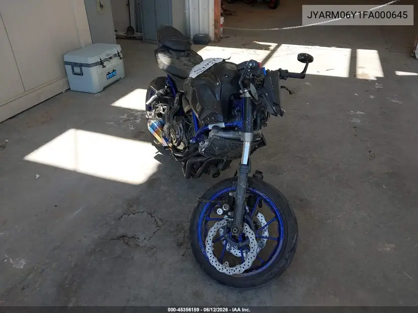 2015 Yamaha Fz07 C VIN: JYARM06Y1FA000645 Lot: 45356159