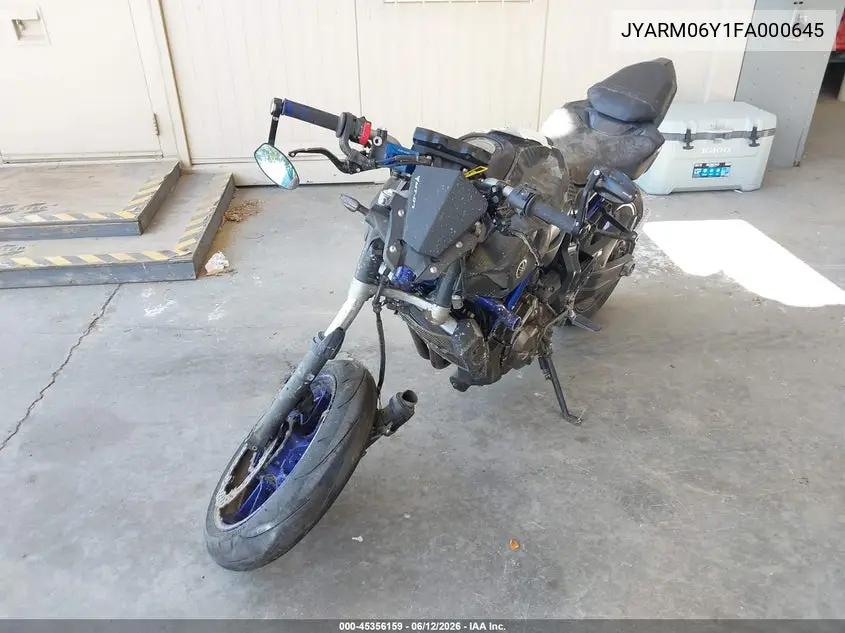 2015 Yamaha Fz07 C VIN: JYARM06Y1FA000645 Lot: 45356159