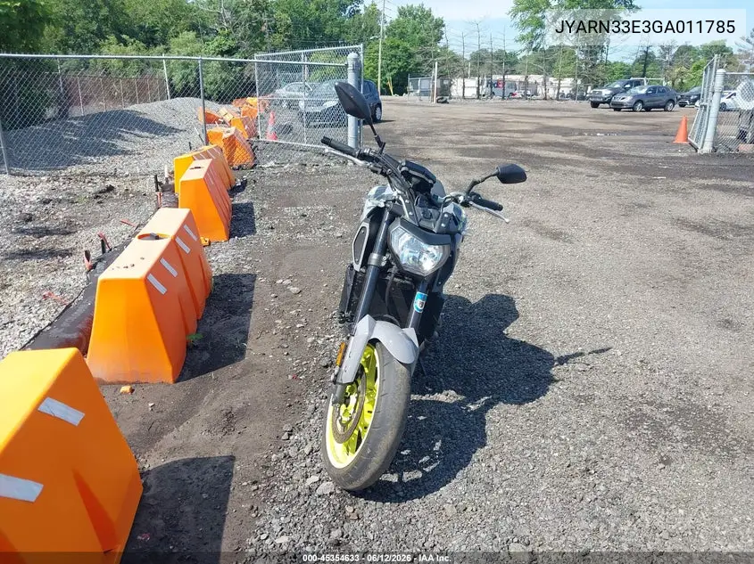 2016 Yamaha Fz09 VIN: JYARN33E3GA011785 Lot: 45354633