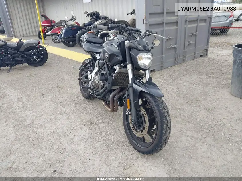 2016 Yamaha Fz07 VIN: JYARM06E2GA010933 Lot: 45530891