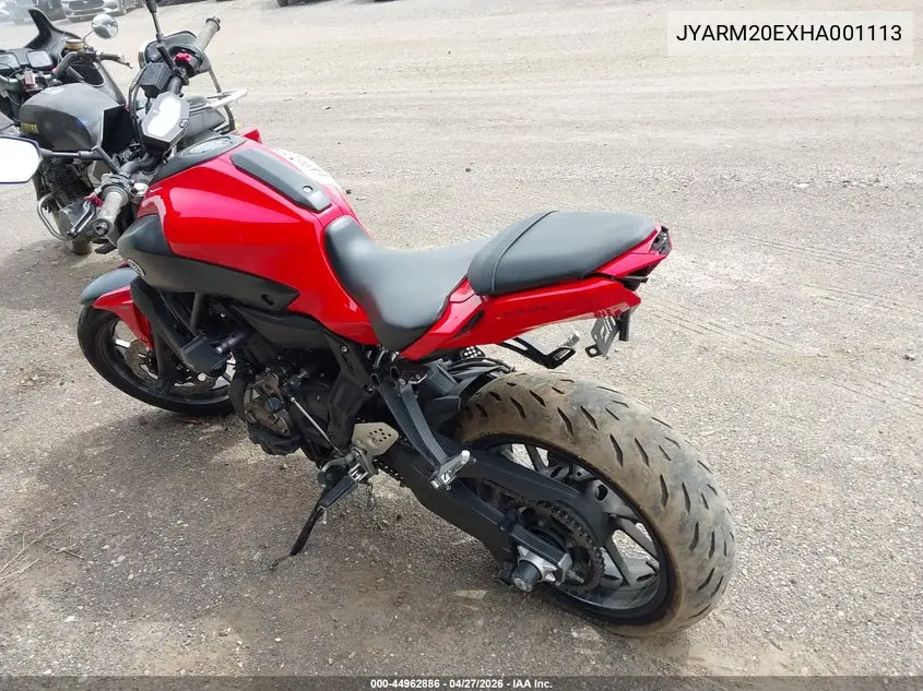 2017 Yamaha Fz07A VIN: JYARM20EXHA001113 Lot: 44962886
