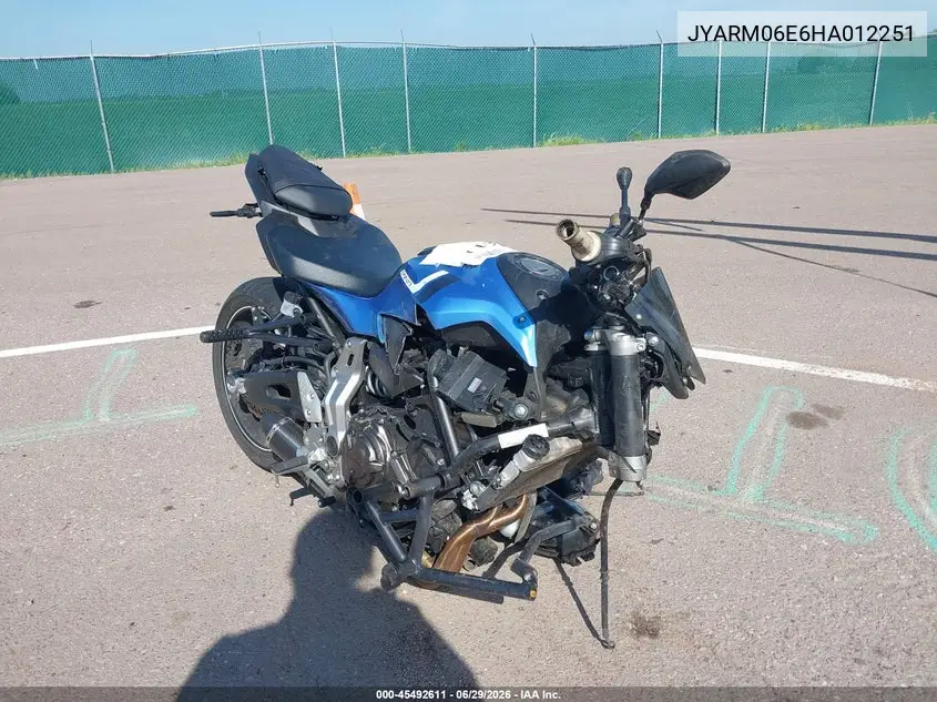 2017 Yamaha Fz07 VIN: JYARM06E6HA012251 Lot: 45492611