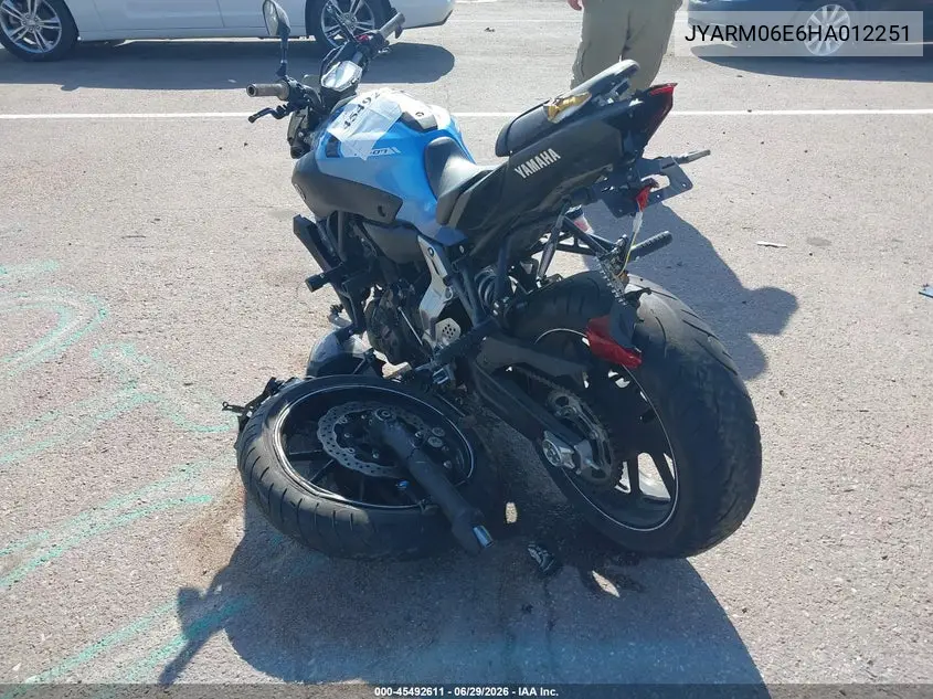 2017 Yamaha Fz07 VIN: JYARM06E6HA012251 Lot: 45492611