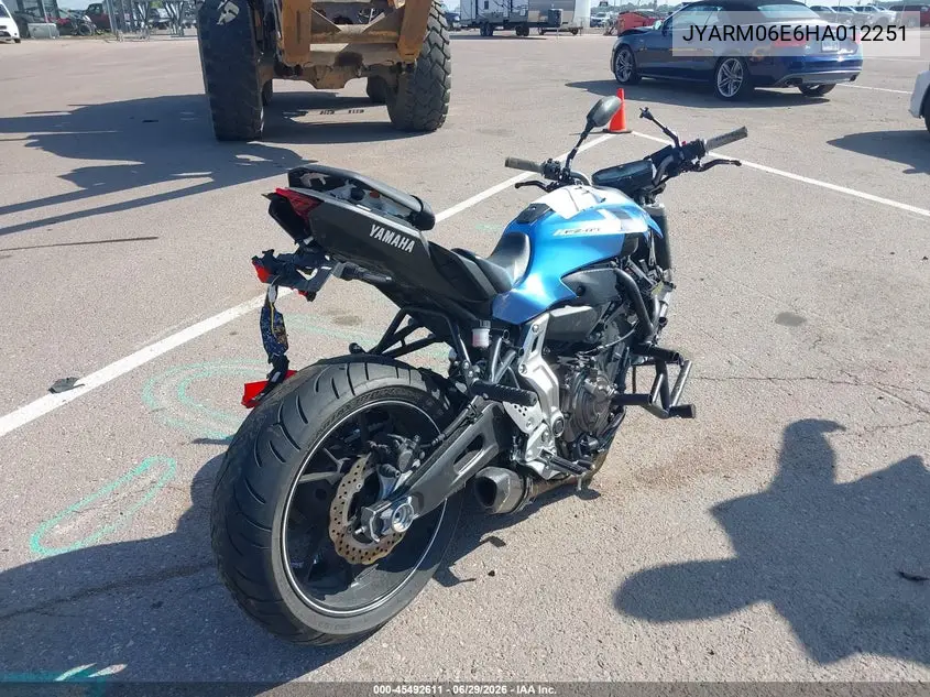 2017 Yamaha Fz07 VIN: JYARM06E6HA012251 Lot: 45492611