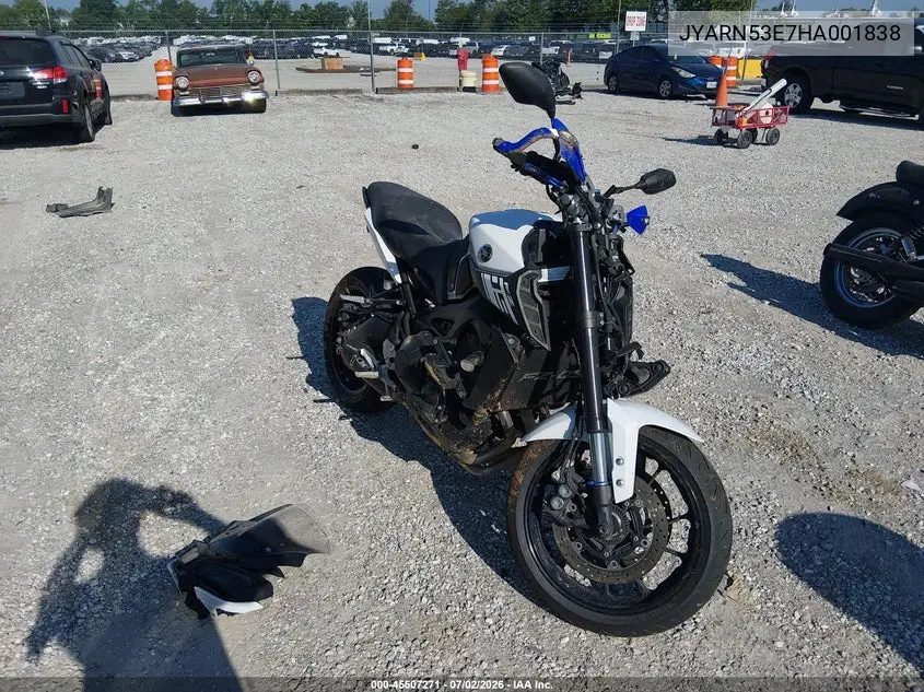 2017 Yamaha Fz09 VIN: JYARN53E7HA001838 Lot: 45507271