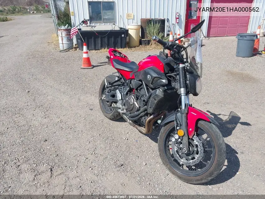 2017 Yamaha Fz07A VIN: JYARM20E1HA000562 Lot: 45673987