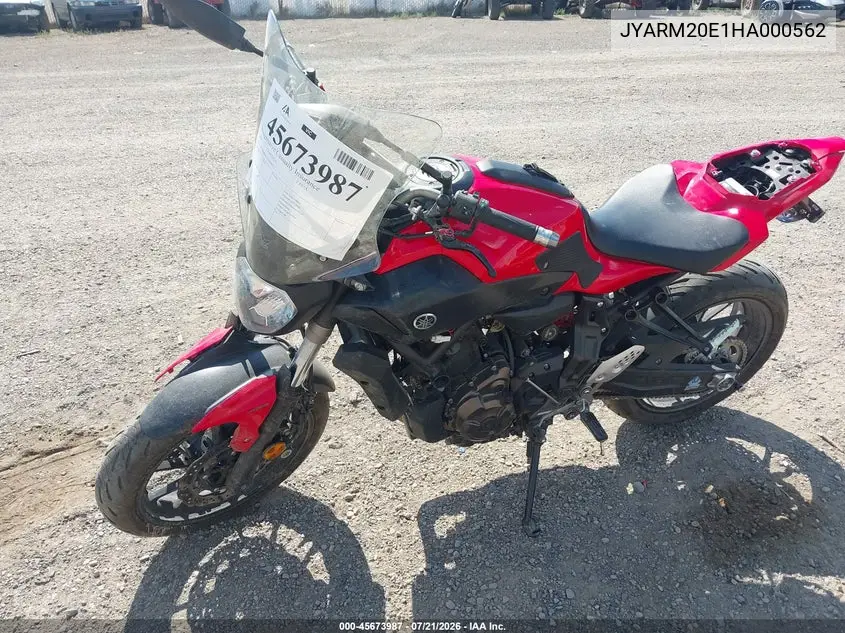 2017 Yamaha Fz07A VIN: JYARM20E1HA000562 Lot: 45673987