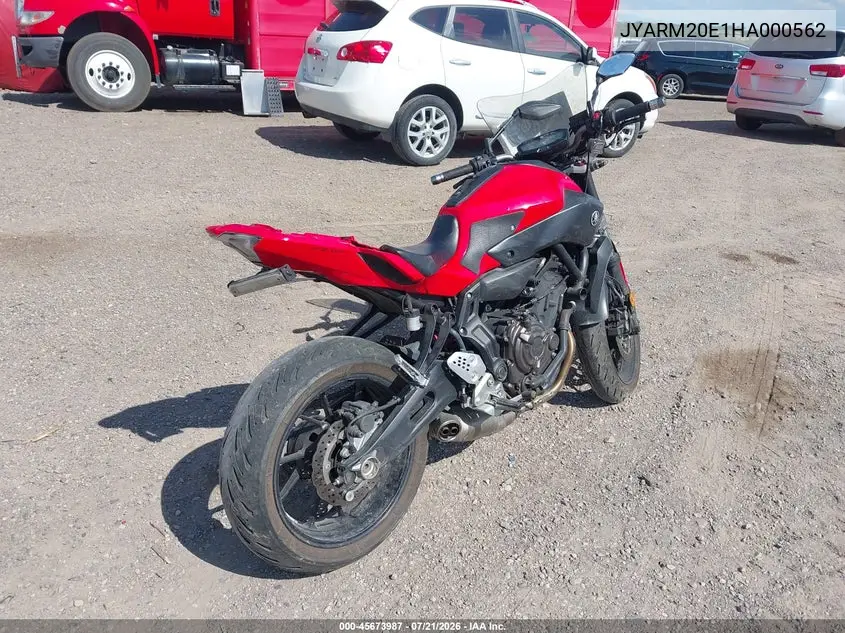 2017 Yamaha Fz07A VIN: JYARM20E1HA000562 Lot: 45673987