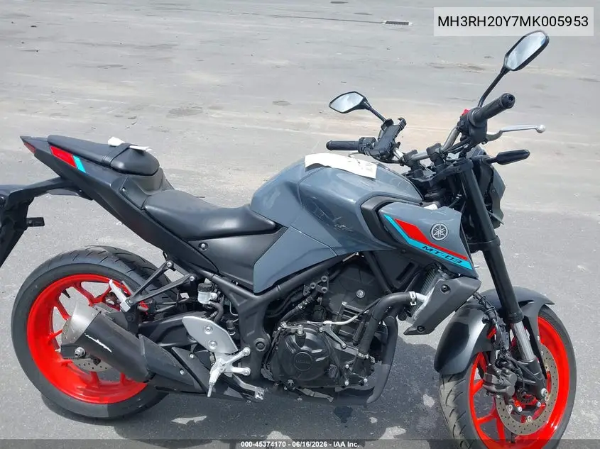 2021 Yamaha Mt-03 VIN: MH3RH20Y7MK005953 Lot: 45374170