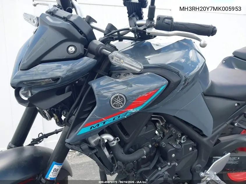 2021 Yamaha Mt-03 VIN: MH3RH20Y7MK005953 Lot: 45374170
