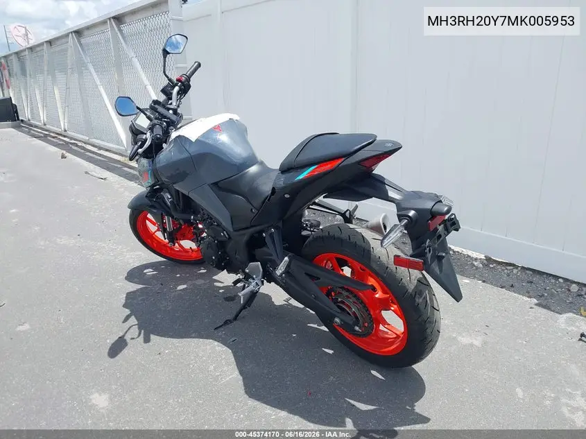 2021 Yamaha Mt-03 VIN: MH3RH20Y7MK005953 Lot: 45374170
