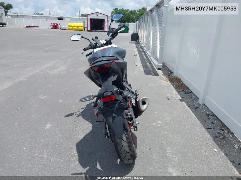 2021 Yamaha Mt-03 VIN: MH3RH20Y7MK005953 Lot: 45374170