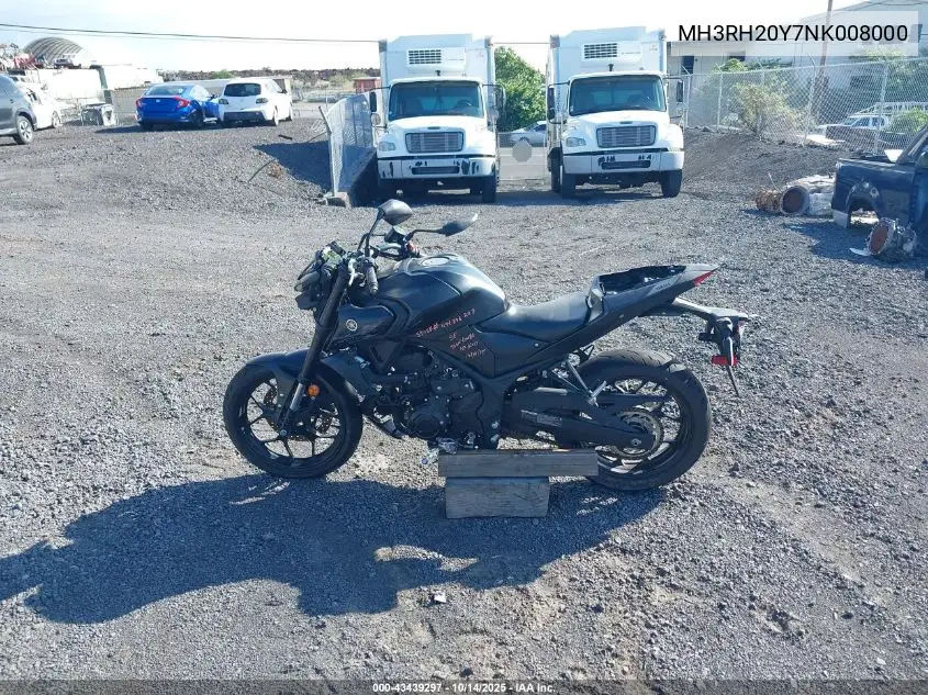 2022 Yamaha Mt-03 VIN: MH3RH20Y7NK008000 Lot: 43439297
