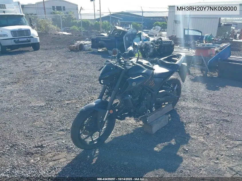 2022 Yamaha Mt-03 VIN: MH3RH20Y7NK008000 Lot: 43439297