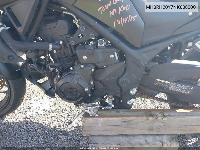 2022 Yamaha Mt-03 VIN: MH3RH20Y7NK008000 Lot: 43439297