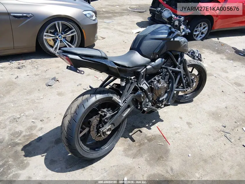 2019 Yamaha Mt07 VIN: JYARM27E1KA005676 Lot: 45088188