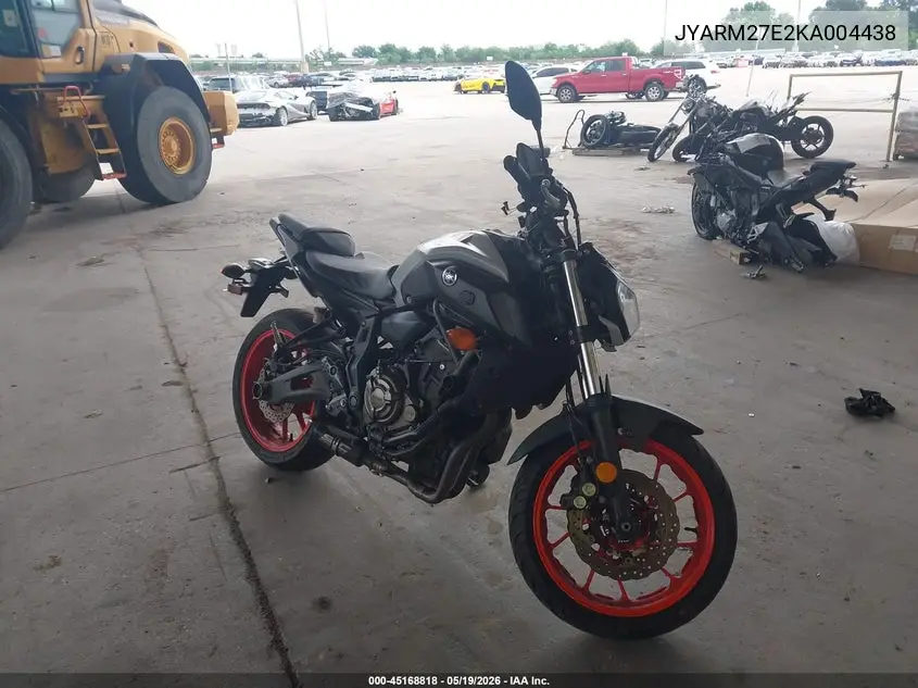 2019 Yamaha Mt07 VIN: JYARM27E2KA004438 Lot: 45168818