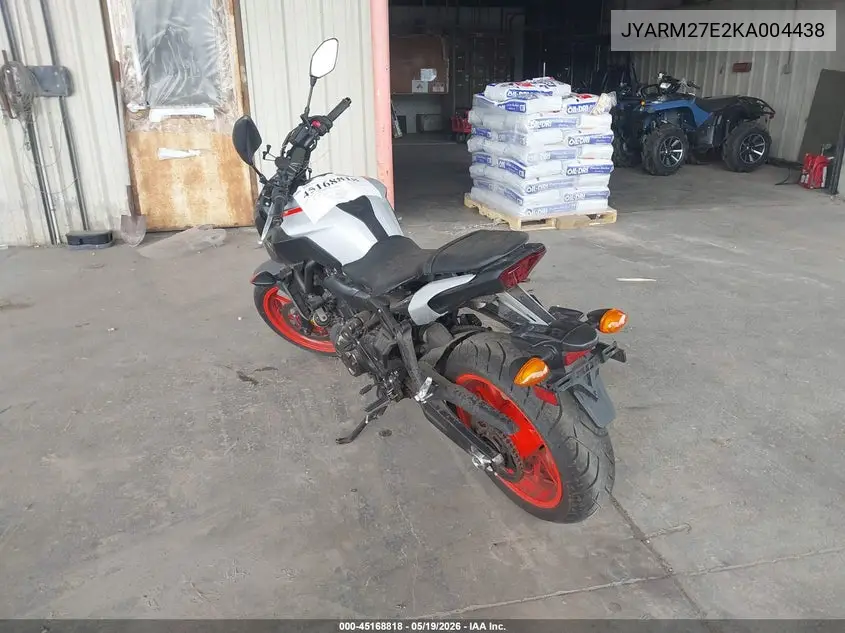 2019 Yamaha Mt07 VIN: JYARM27E2KA004438 Lot: 45168818