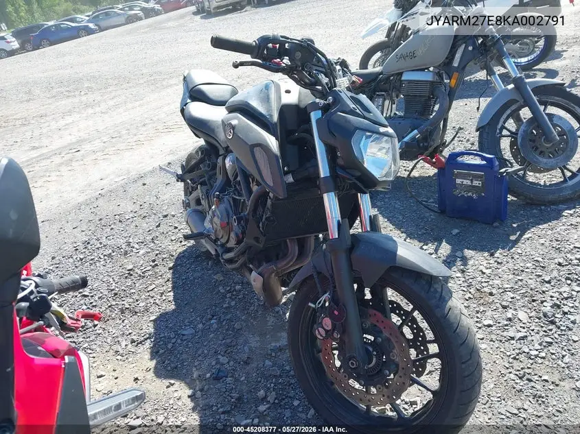 2019 Yamaha Mt07 VIN: JYARM27E8KA002791 Lot: 45208377