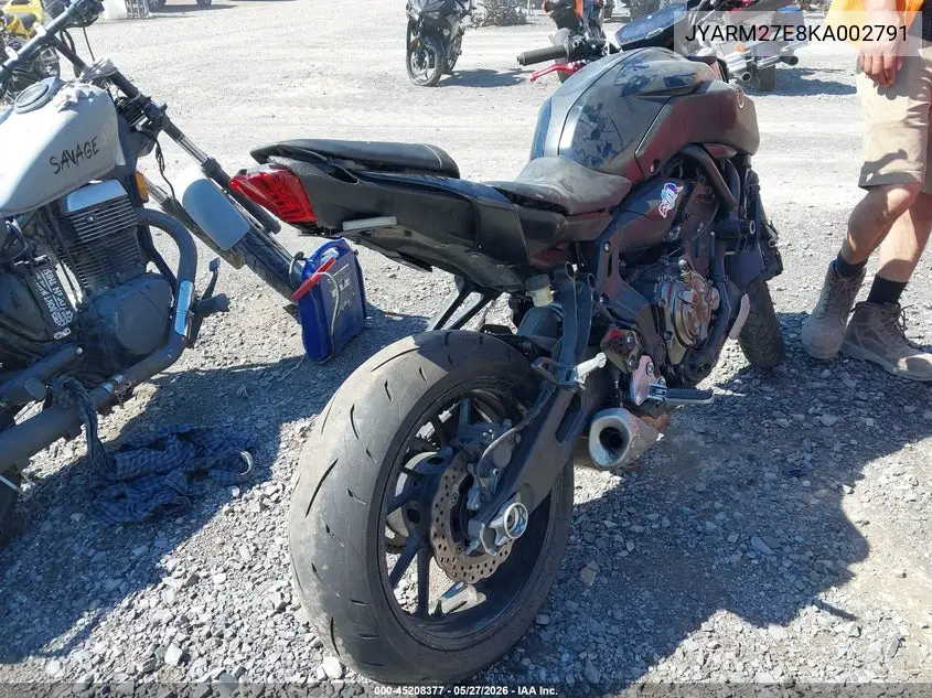 2019 Yamaha Mt07 VIN: JYARM27E8KA002791 Lot: 45208377