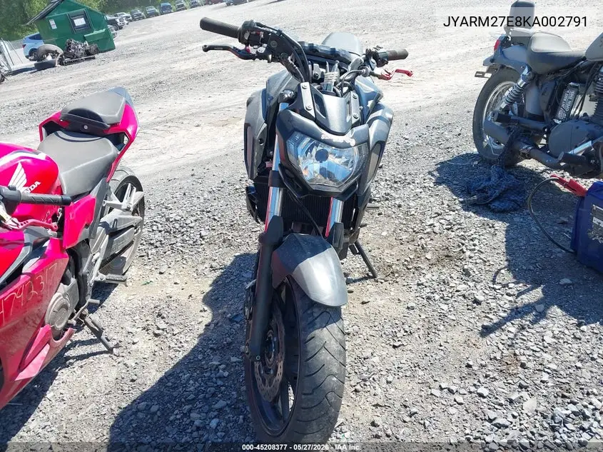 2019 Yamaha Mt07 VIN: JYARM27E8KA002791 Lot: 45208377