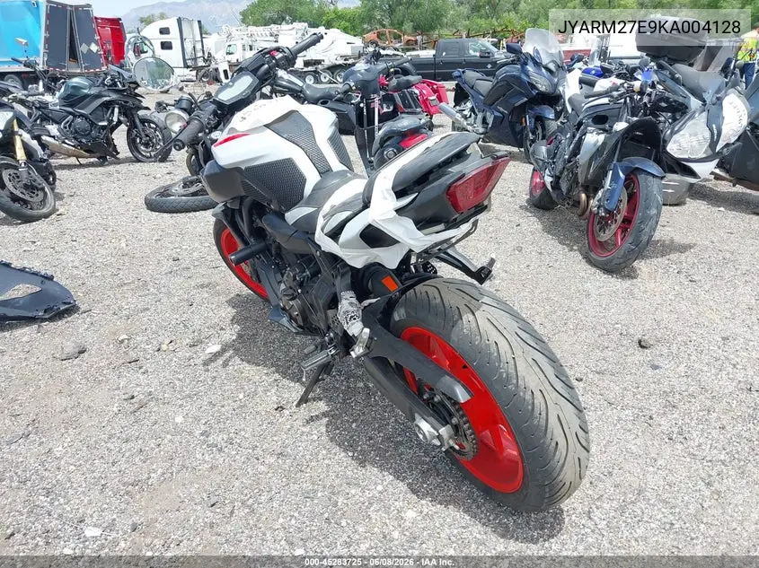 2019 Yamaha Mt07 VIN: JYARM27E9KA004128 Lot: 45283725