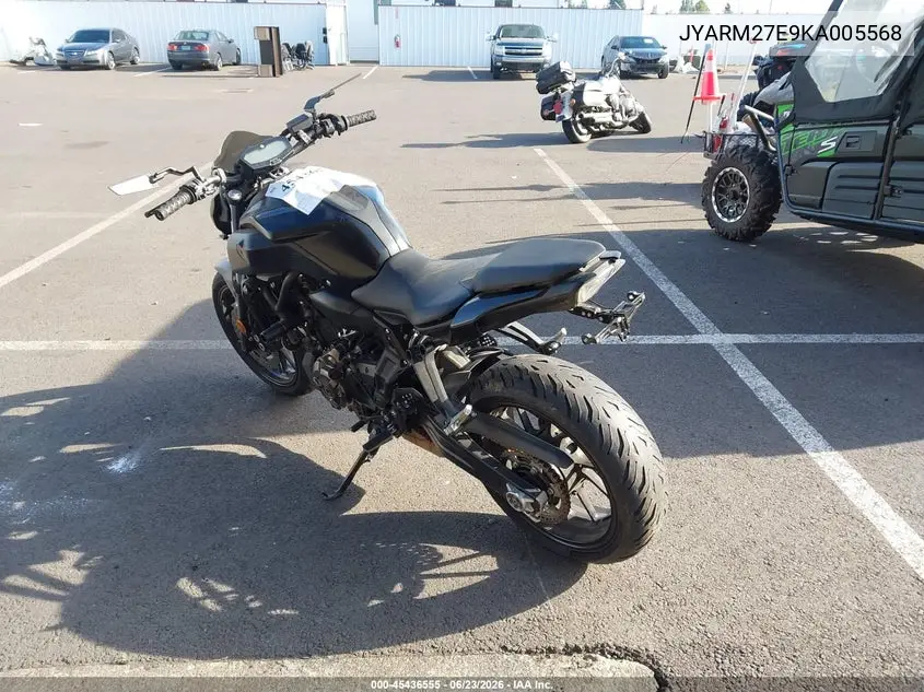 2019 Yamaha Mt07 VIN: JYARM27E9KA005568 Lot: 45436555